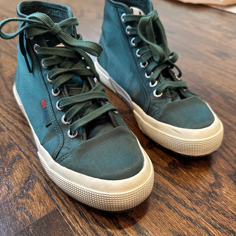 Alexa Chung x Superga Moss Green High-Top Satin Sneakers